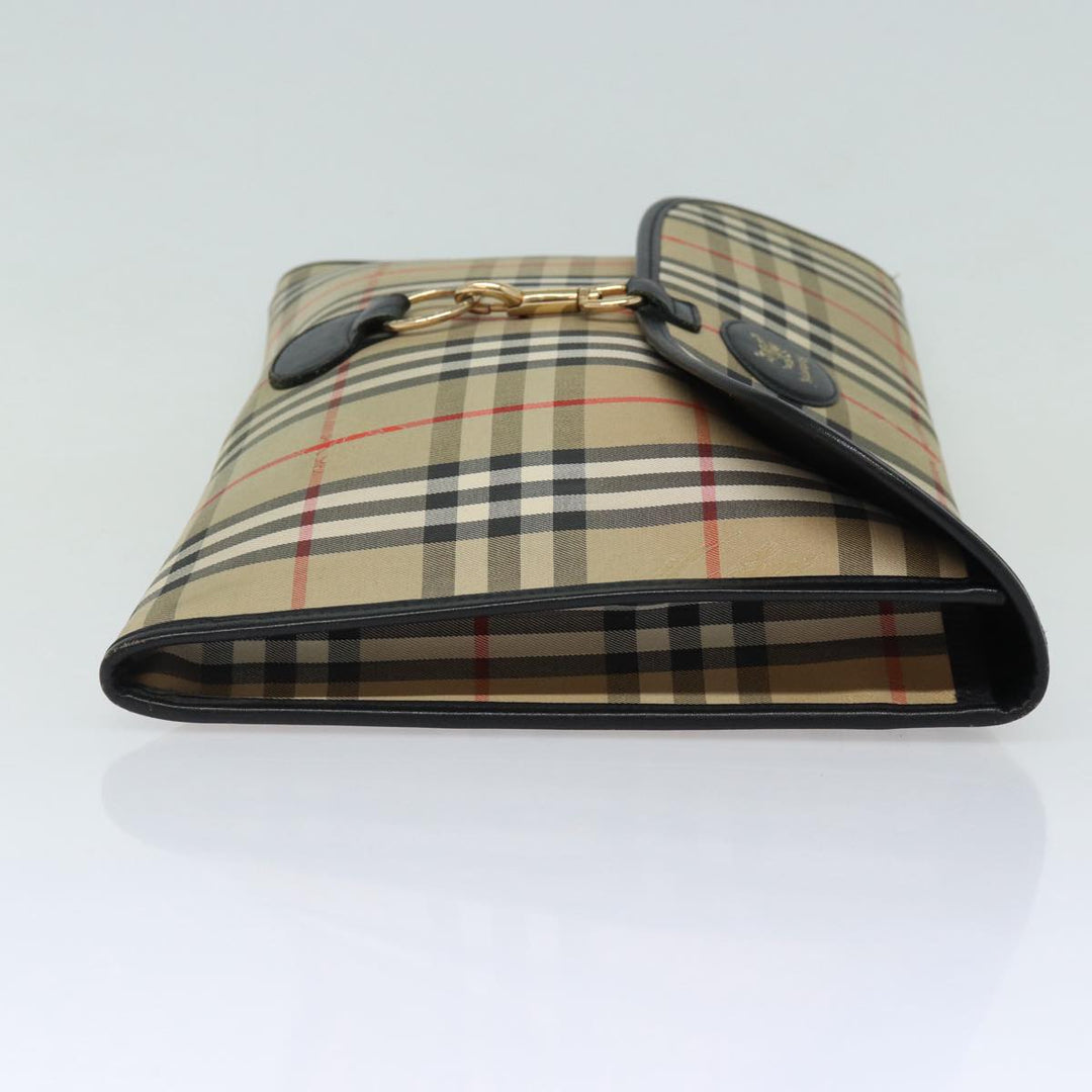 BurberrySs Nova Check Clutch Bag Canvas Beige Auth 80704