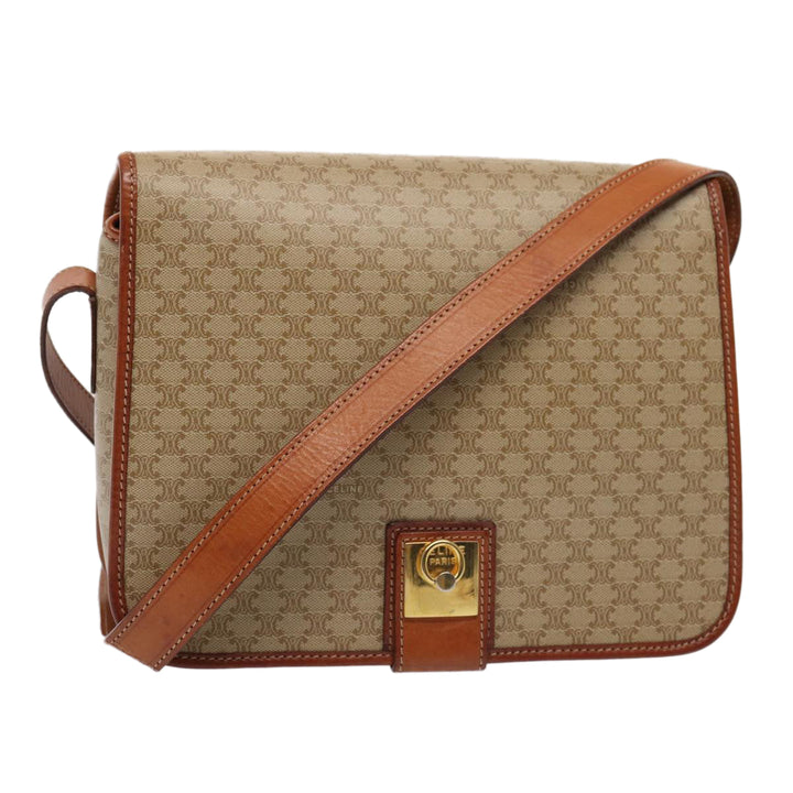 Celine Macadam Canvas Shoulder Bag Beige Auth 80813