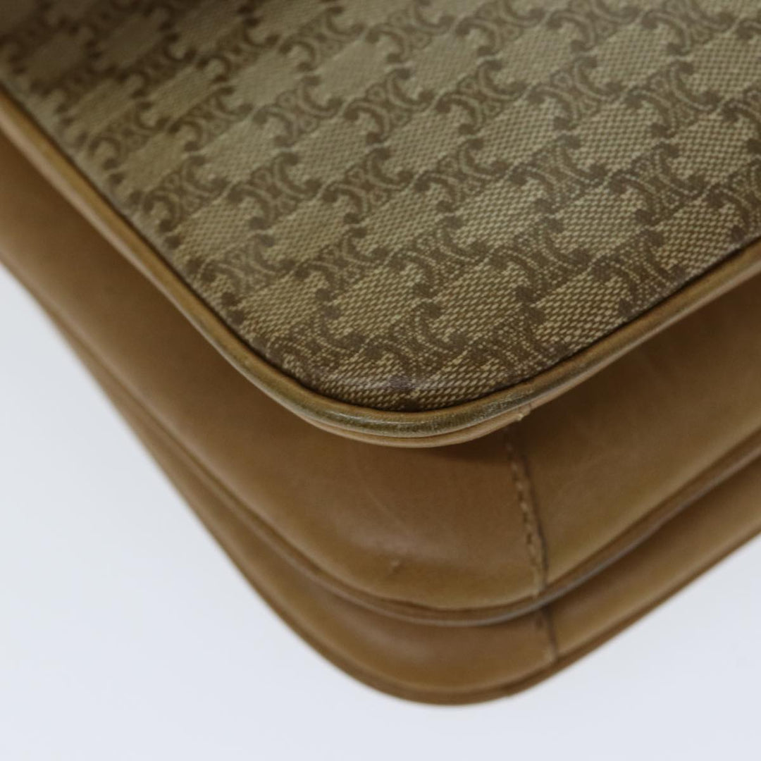 Celine Macadam Canvas Shoulder Bag PVC Leather Beige Auth 80814