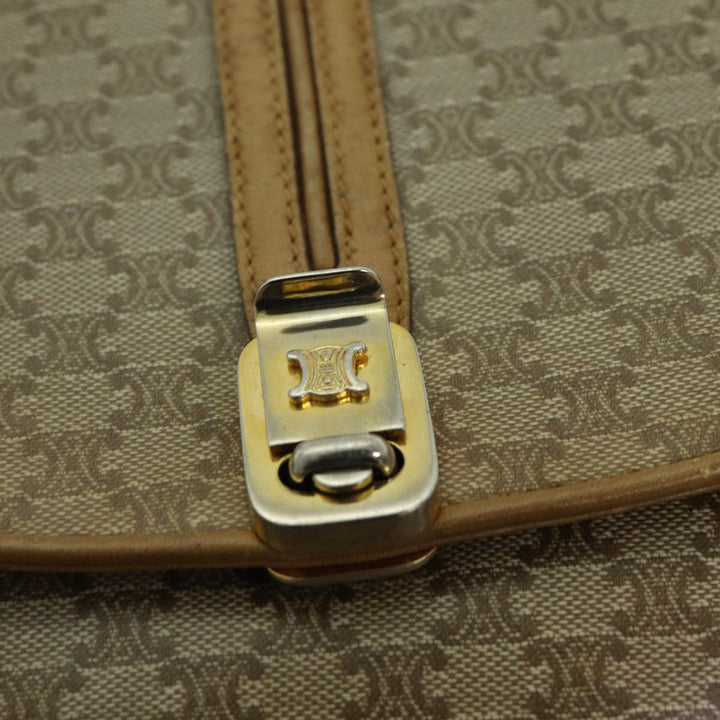 Celine Macadam Canvas Shoulder Bag PVC Leather Beige Auth 80814