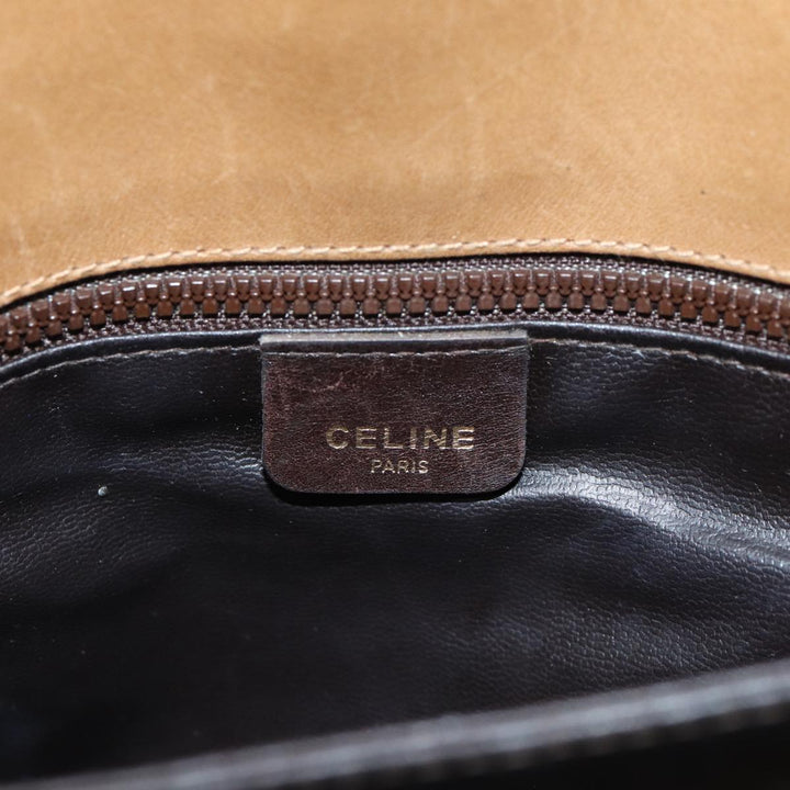 Celine Macadam Canvas Shoulder Bag PVC Leather Beige Auth 80814