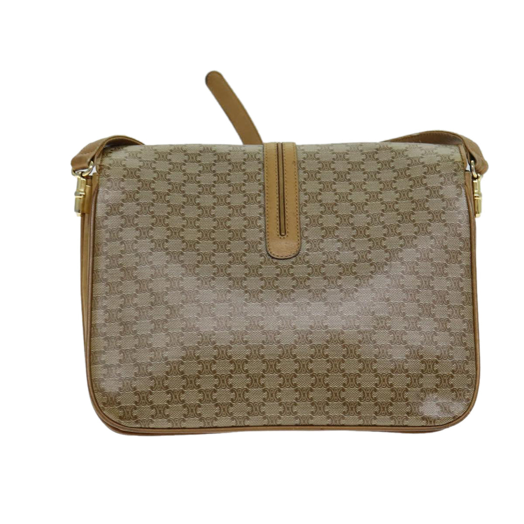 Celine Macadam Canvas Shoulder Bag PVC Leather Beige Auth 80814