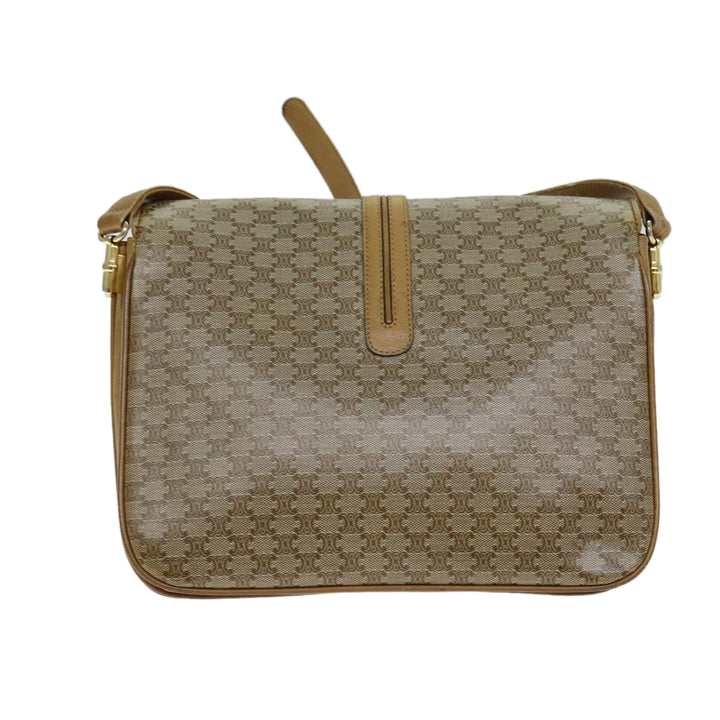 Celine Macadam Canvas Shoulder Bag PVC Leather Beige Auth 80814