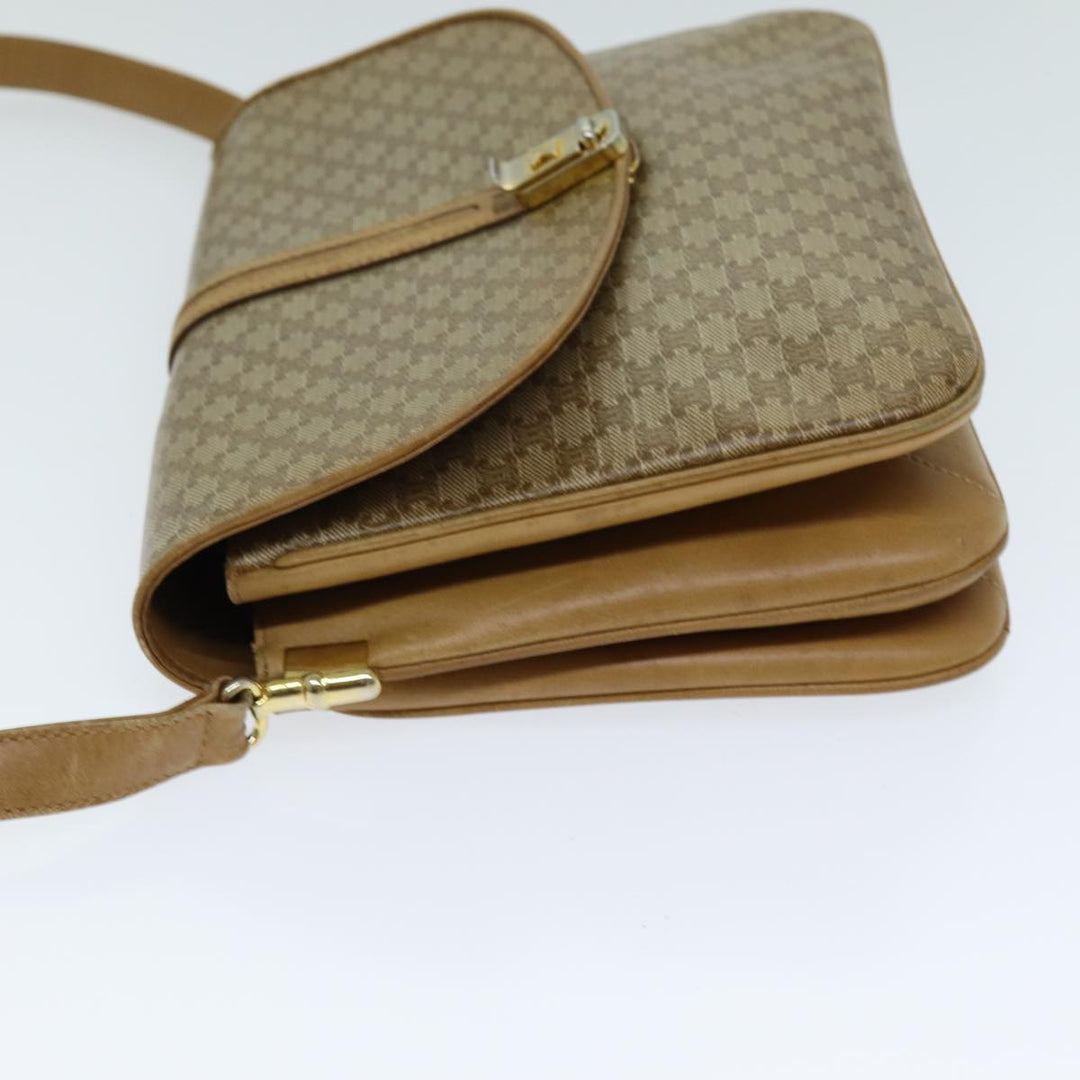 Celine Macadam Canvas Shoulder Bag PVC Leather Beige Auth 80814