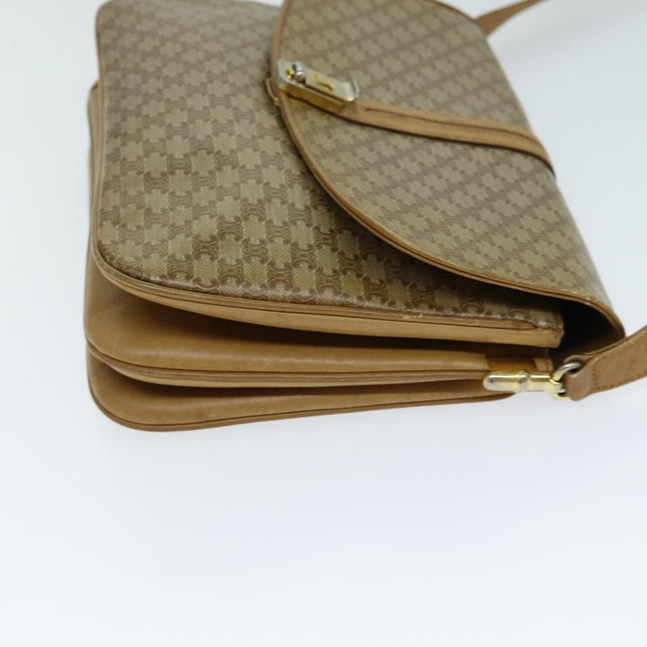 Celine Macadam Canvas Shoulder Bag PVC Leather Beige Auth 80814