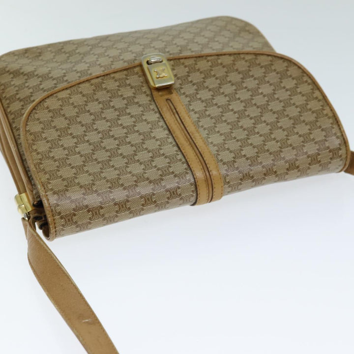 Celine Macadam Canvas Shoulder Bag PVC Leather Beige Auth 80814