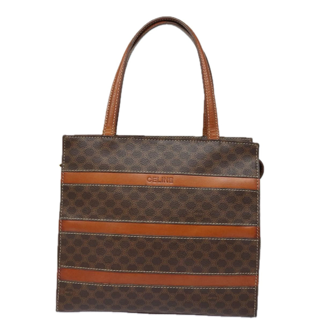 Celine Macadam Canvas Hand Bag PVC Leather Brown Auth 80816