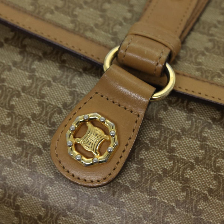 Celine Macadam Canvas Shoulder Bag PVC Leather Beige Auth 80819