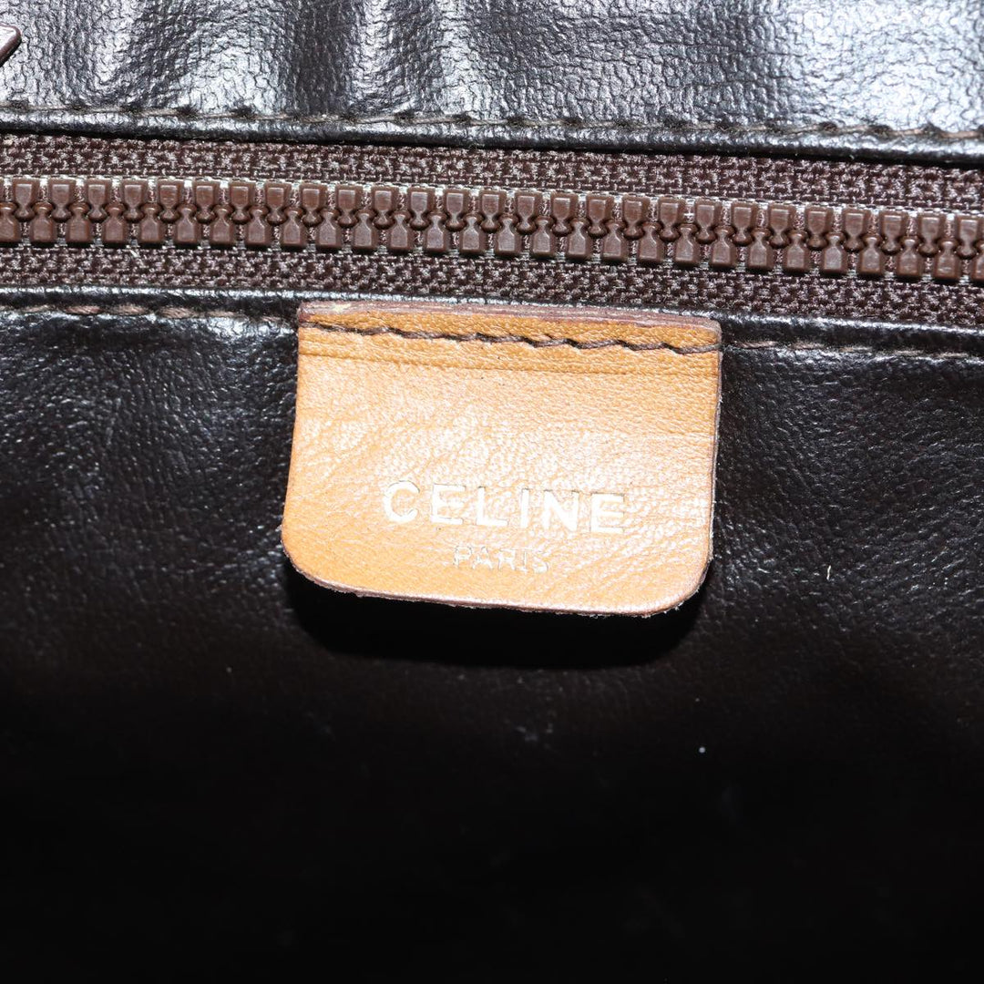 Celine Macadam Canvas Shoulder Bag PVC Leather Beige Auth 80819