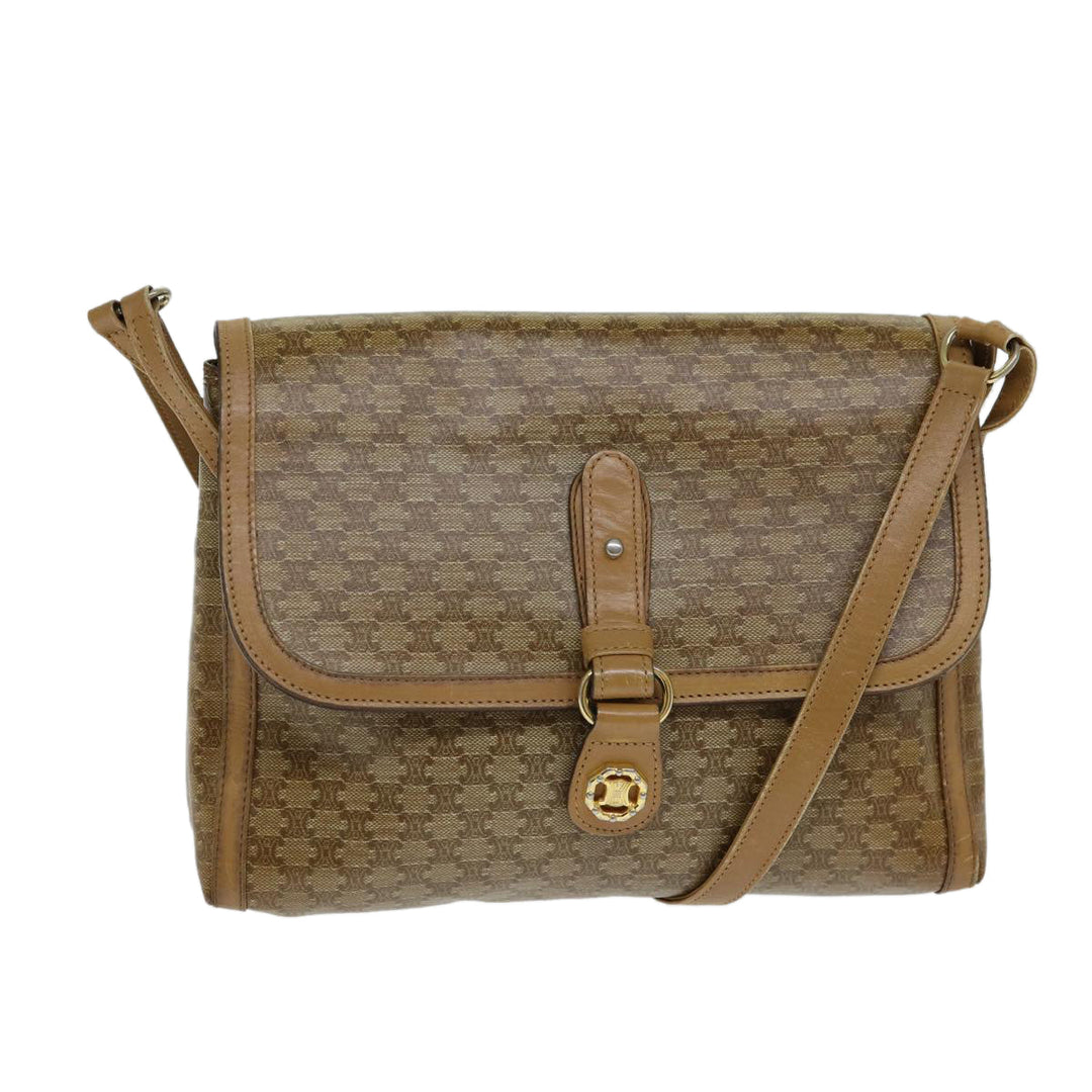 Celine Macadam Canvas Shoulder Bag PVC Leather Beige Auth 80819