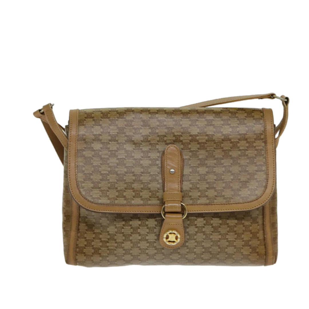 Celine Macadam Canvas Shoulder Bag PVC Leather Beige Auth 80819