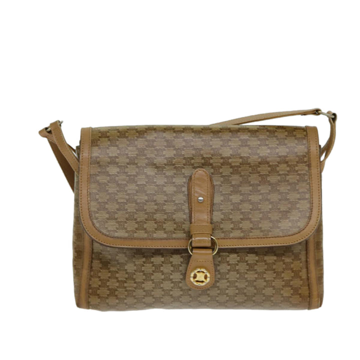 Celine Macadam Canvas Shoulder Bag PVC Leather Beige Auth 80819