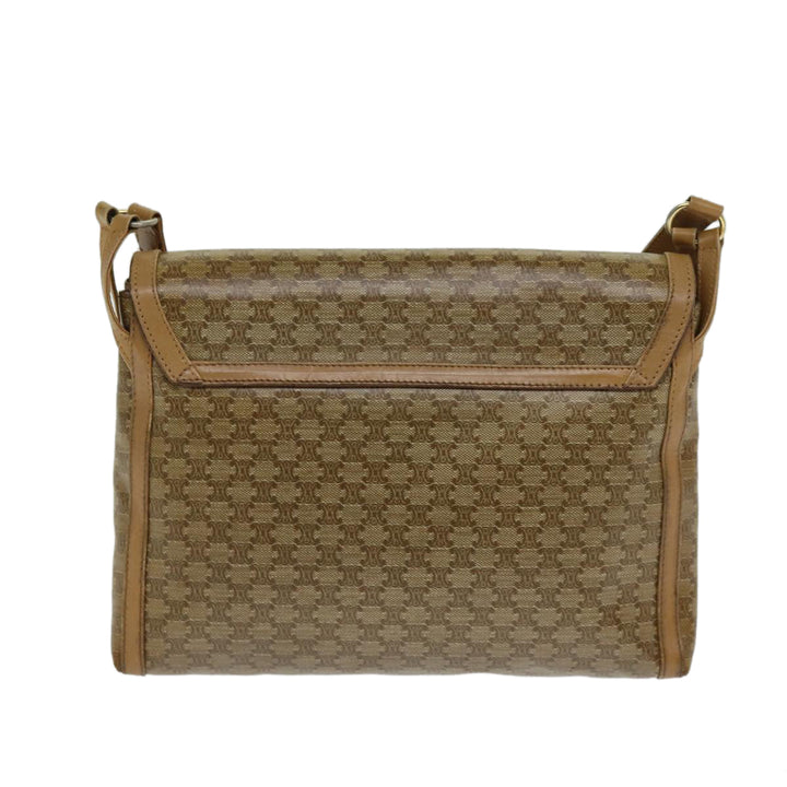 Celine Macadam Canvas Shoulder Bag PVC Leather Beige Auth 80819