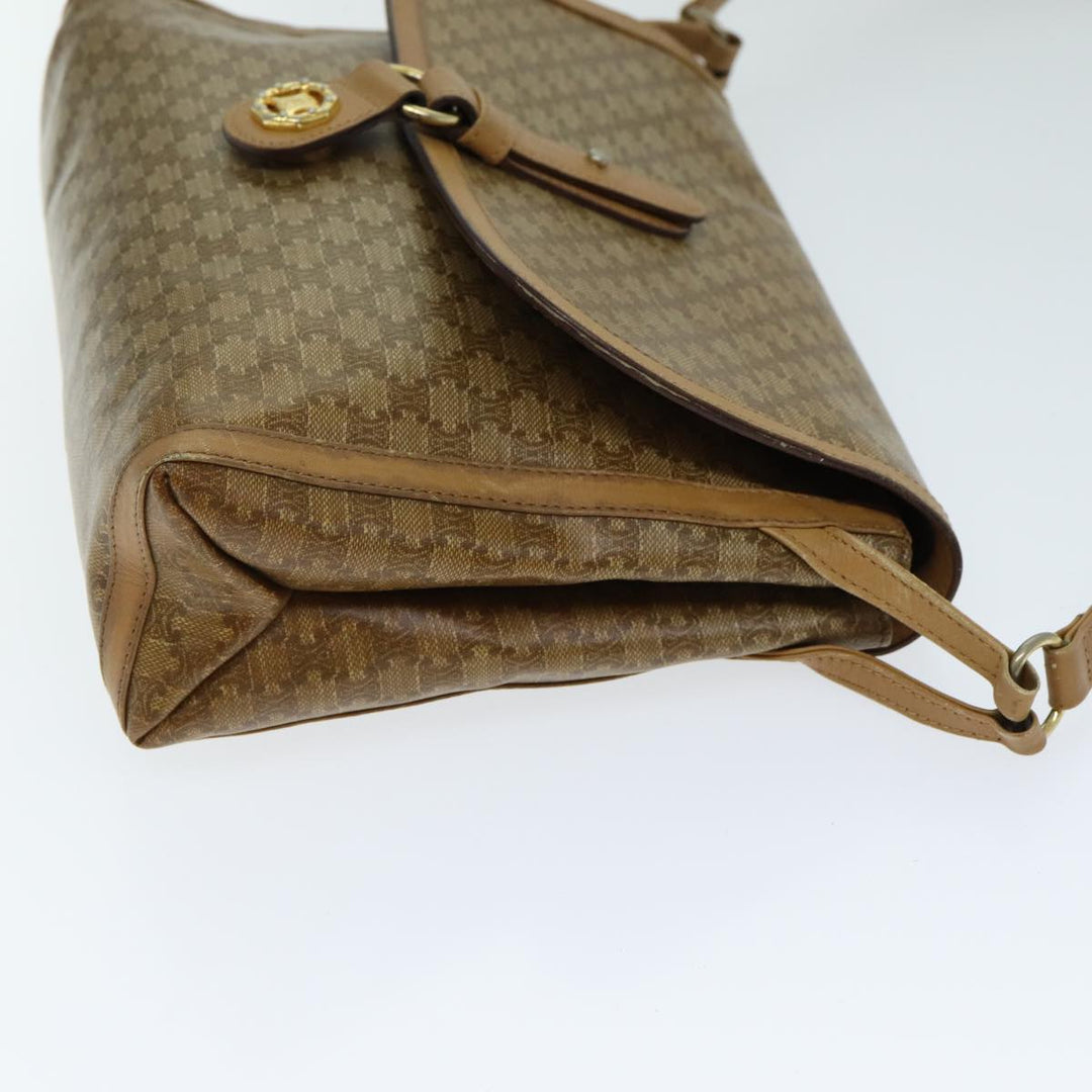 Celine Macadam Canvas Shoulder Bag PVC Leather Beige Auth 80819