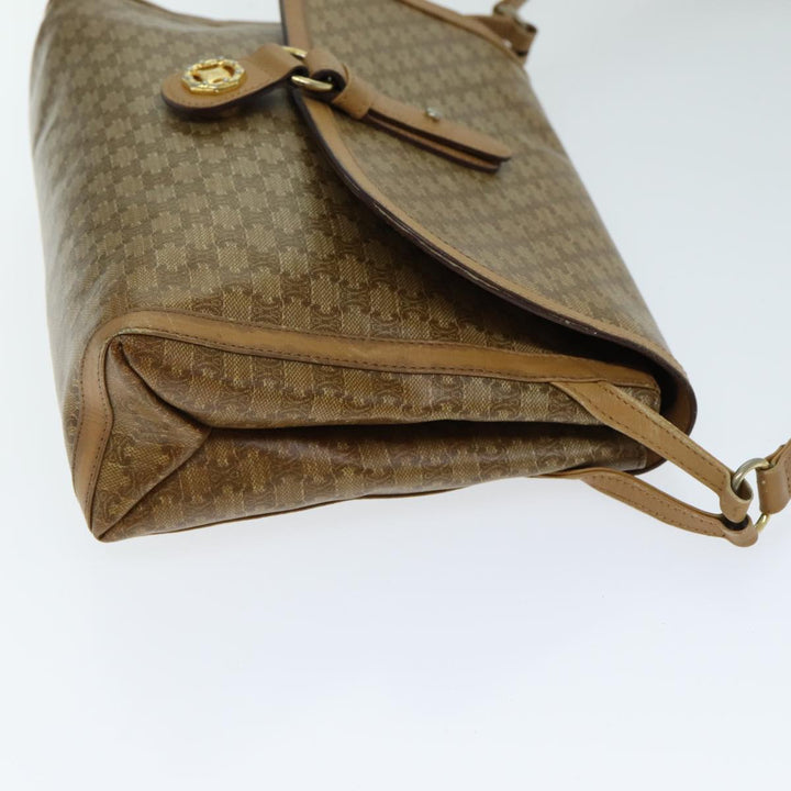 Celine Macadam Canvas Shoulder Bag PVC Leather Beige Auth 80819