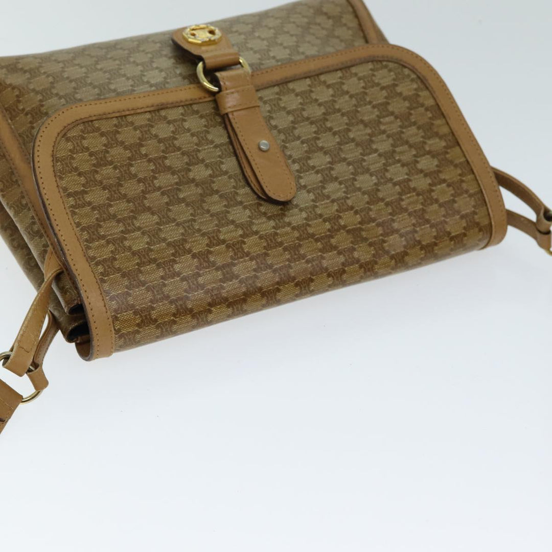 Celine Macadam Canvas Shoulder Bag PVC Leather Beige Auth 80819