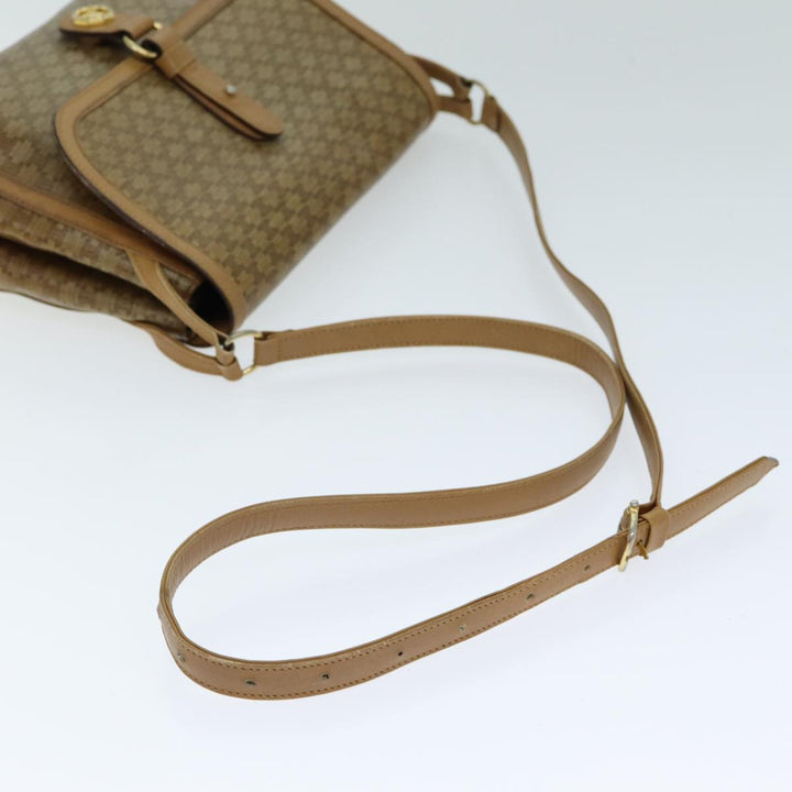 Celine Macadam Canvas Shoulder Bag PVC Leather Beige Auth 80819