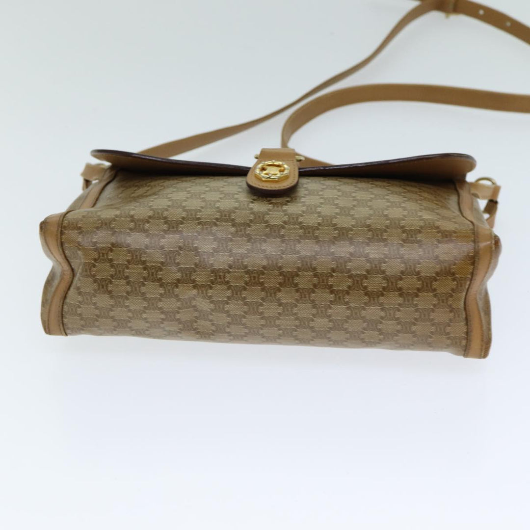 Celine Macadam Canvas Shoulder Bag PVC Leather Beige Auth 80819