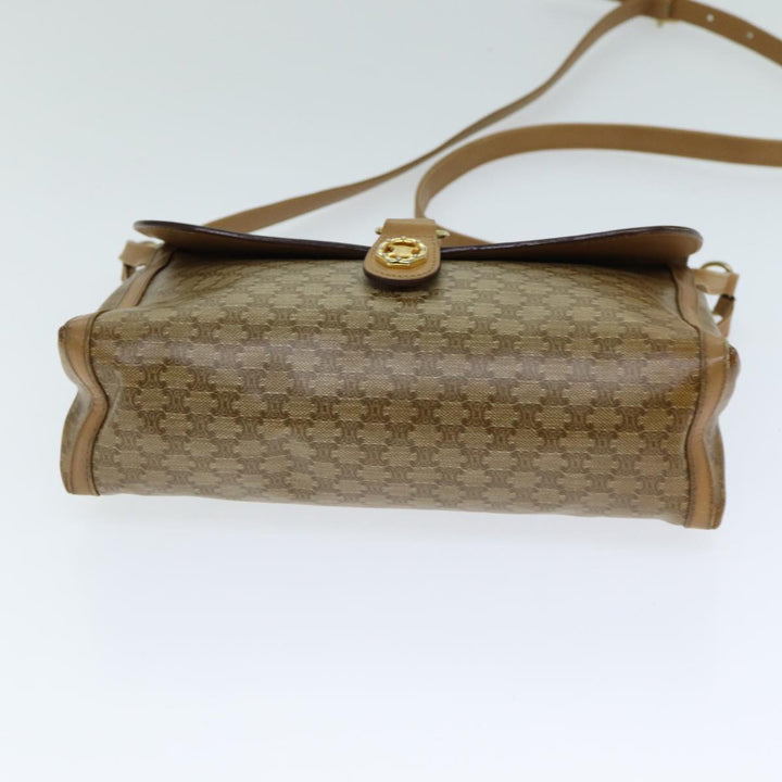 Celine Macadam Canvas Shoulder Bag PVC Leather Beige Auth 80819