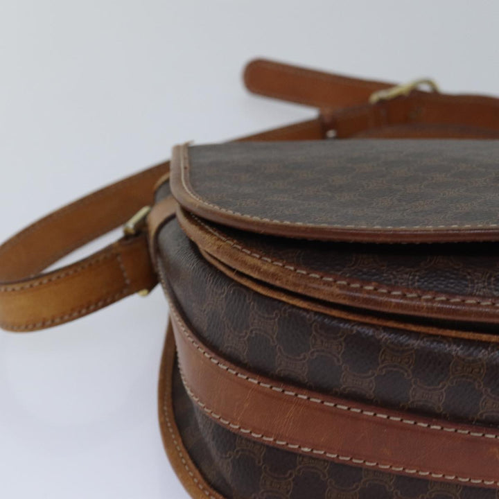 Celine Macadam Canvas Shoulder Bag PVC Leather Brown Auth 80923
