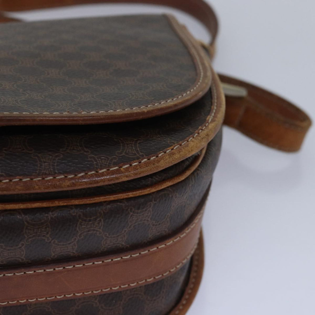 Celine Macadam Canvas Shoulder Bag PVC Leather Brown Auth 80923