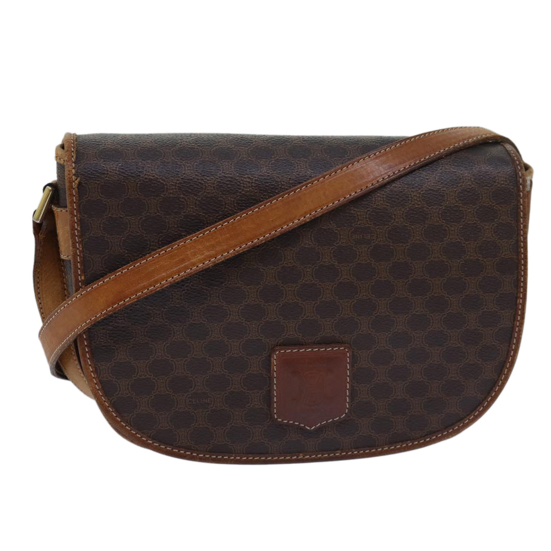 Celine Macadam Canvas Shoulder Bag PVC Leather Brown Auth 80923