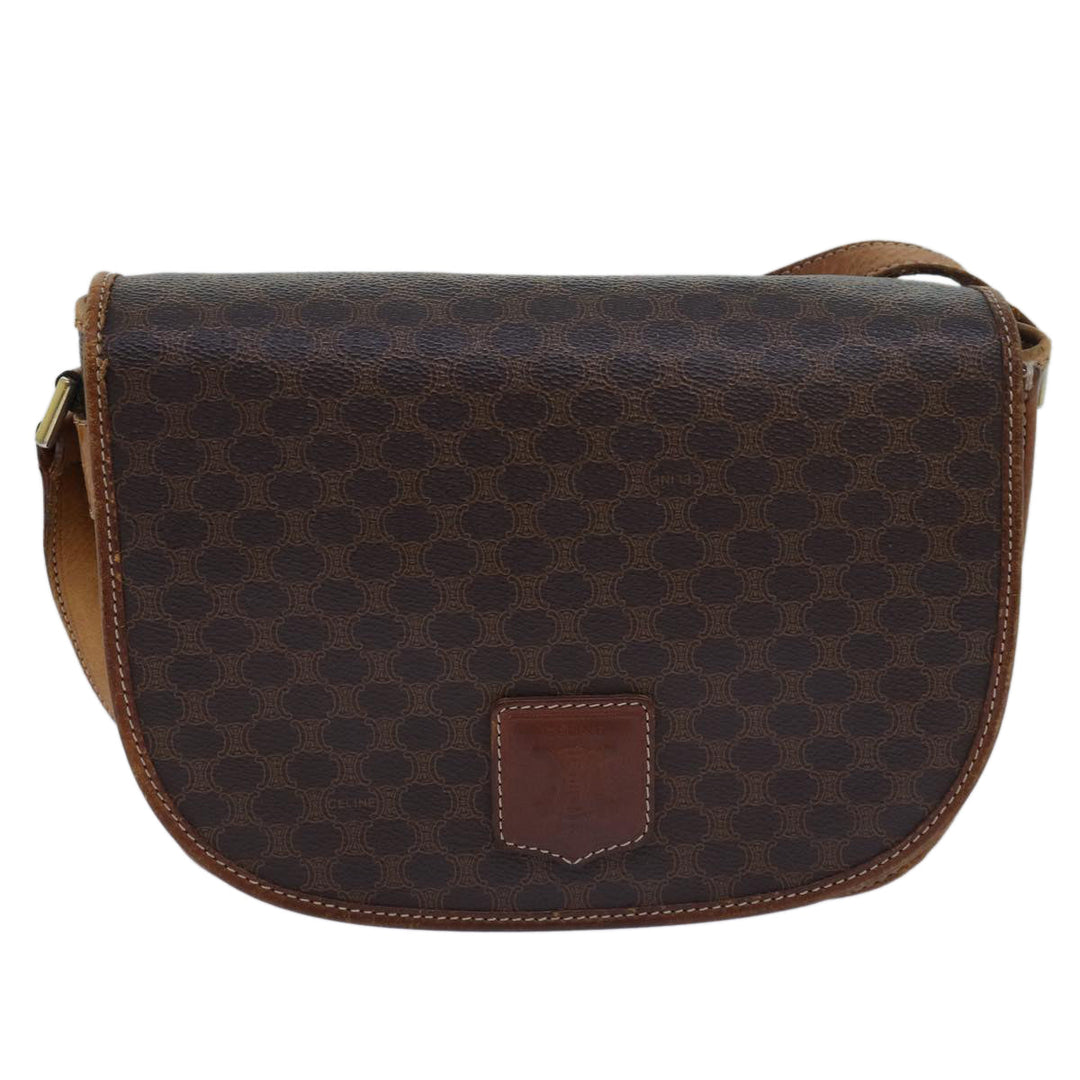 Celine Macadam Canvas Shoulder Bag PVC Leather Brown Auth 80923