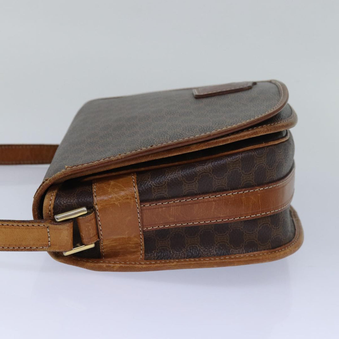 Celine Macadam Canvas Shoulder Bag PVC Leather Brown Auth 80923