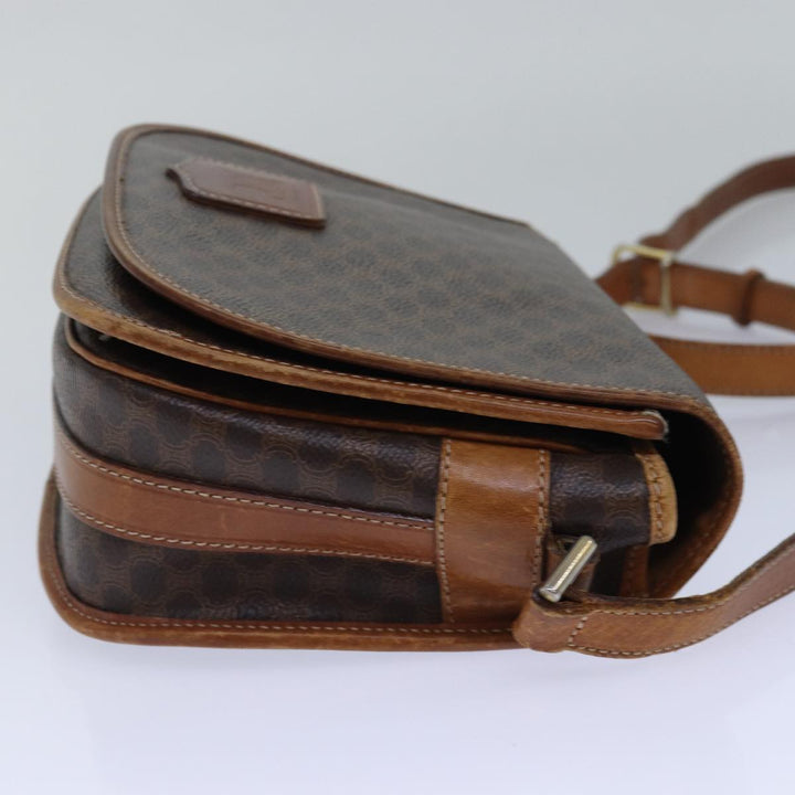 Celine Macadam Canvas Shoulder Bag PVC Leather Brown Auth 80923