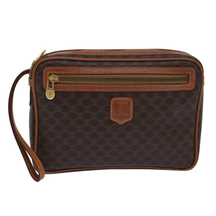 Celine Macadam Canvas Clutch Bag PVC Leather Brown Auth 80924