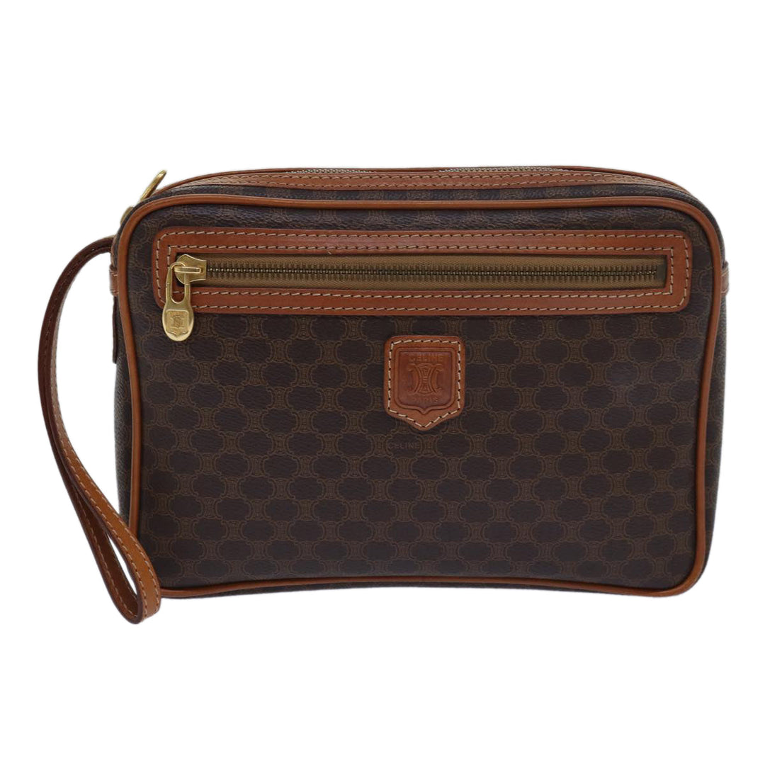 Celine Macadam Canvas Clutch Bag PVC Leather Brown Auth 80924