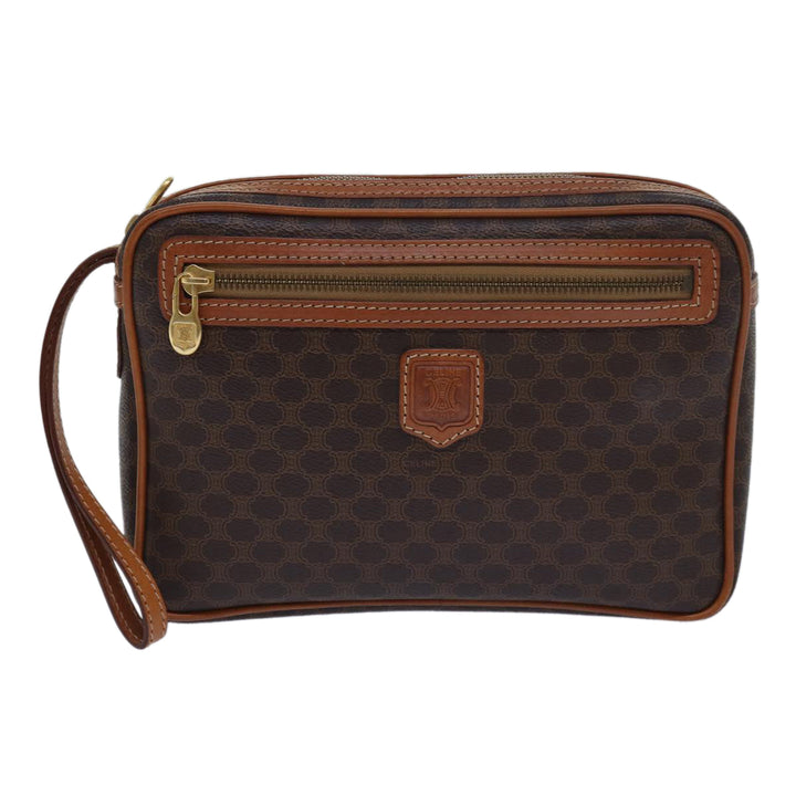 Celine Macadam Canvas Clutch Bag PVC Leather Brown Auth 80924