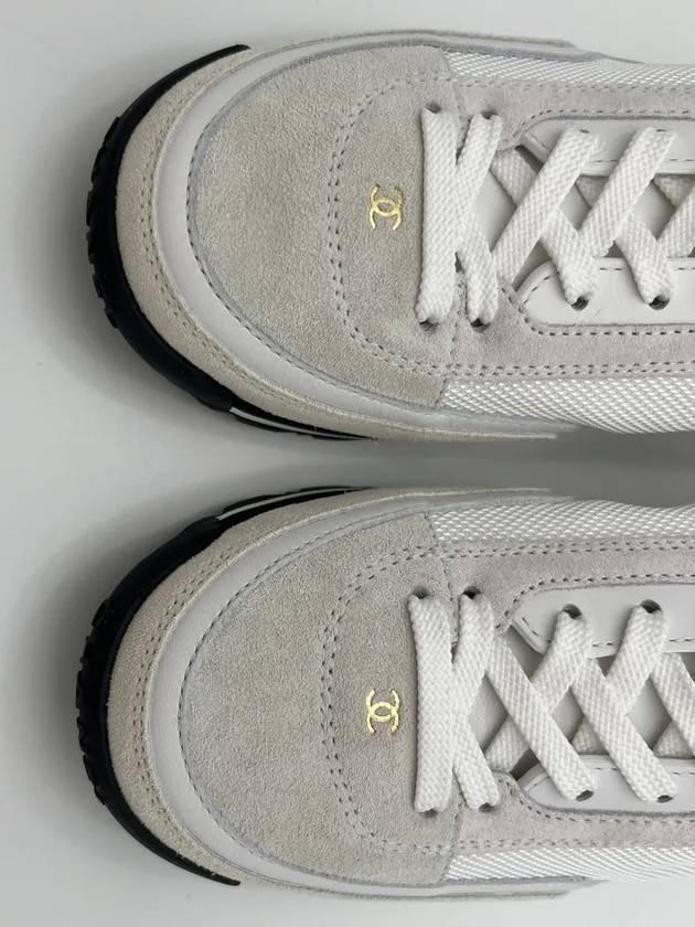 CC Mesh Suede Low Top Sneakers White Chanel
