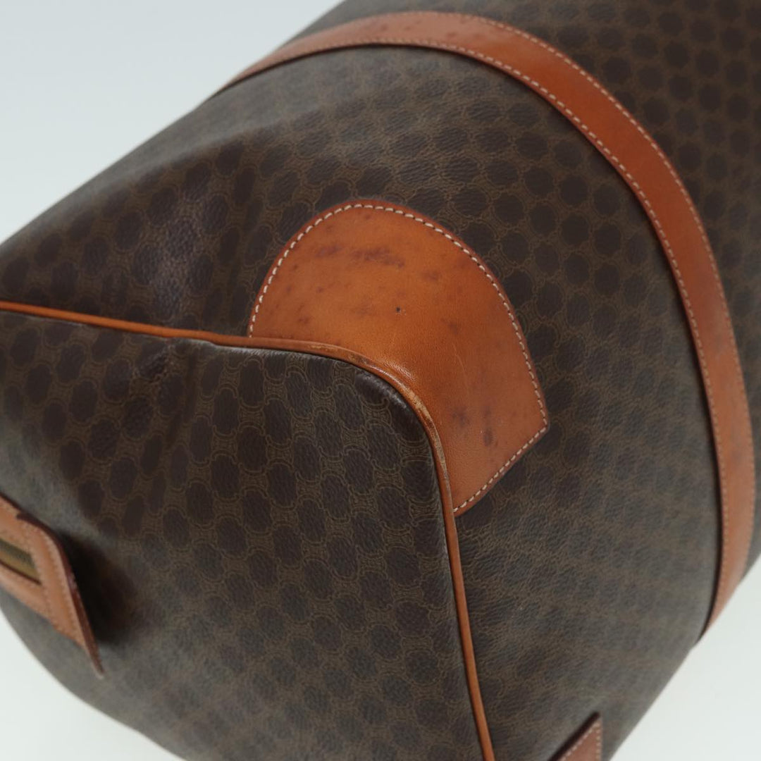 Celine Macadam Canvas Boston Bag PVC Leather Brown Auth 80956