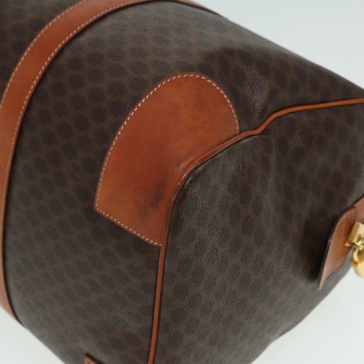 Celine Macadam Canvas Boston Bag PVC Leather Brown Auth 80956