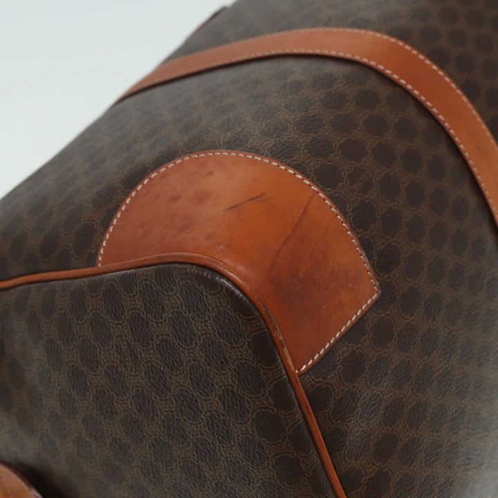 Celine Macadam Canvas Boston Bag PVC Leather Brown Auth 80956
