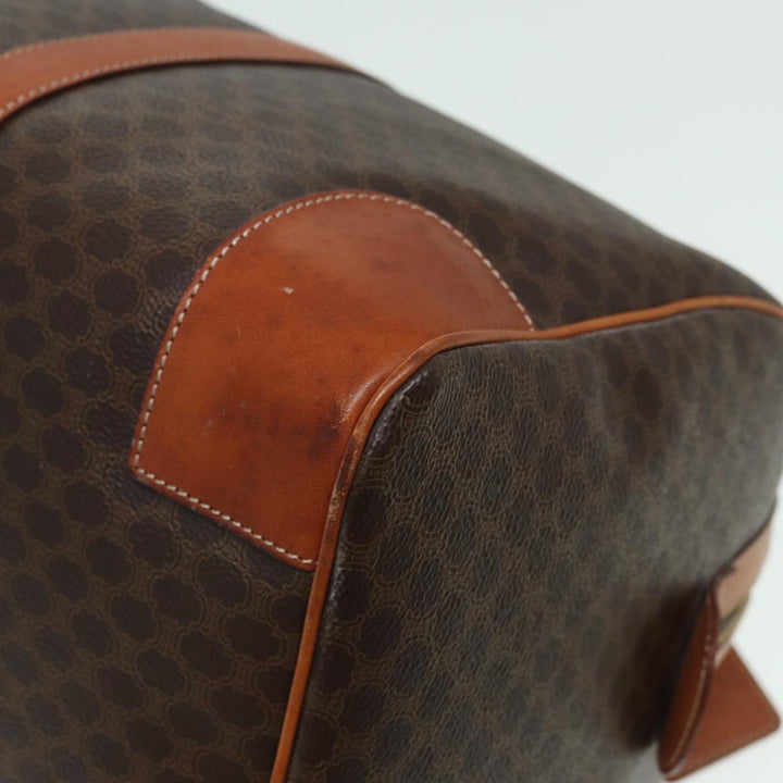 Celine Macadam Canvas Boston Bag PVC Leather Brown Auth 80956