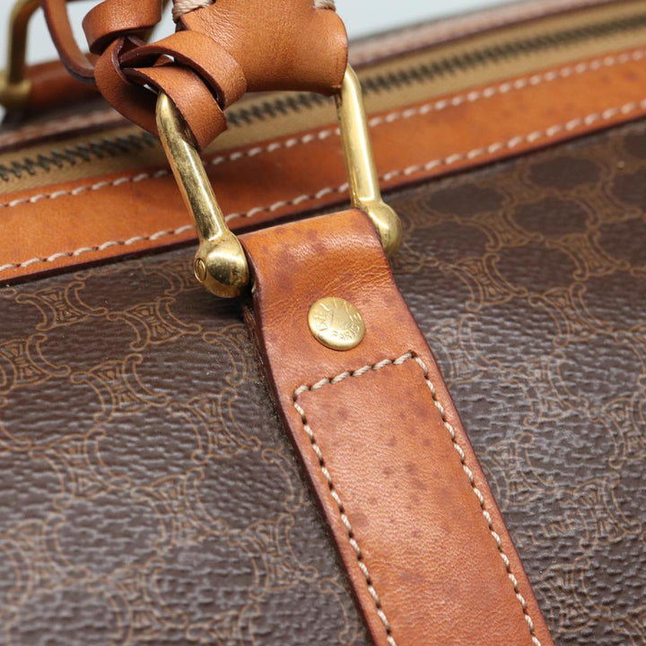 Celine Macadam Canvas Boston Bag PVC Leather Brown Auth 80956