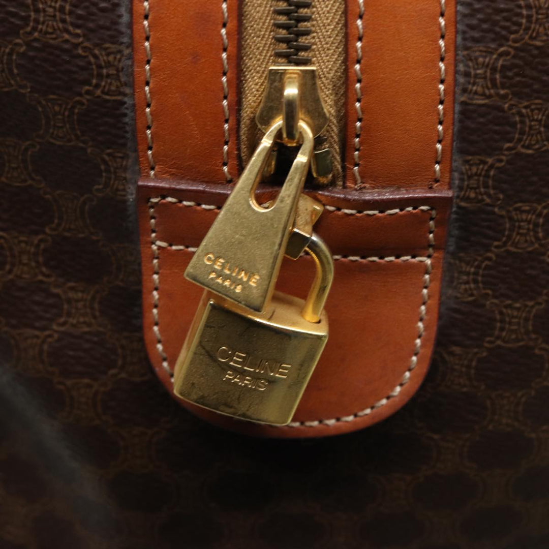 Celine Macadam Canvas Boston Bag PVC Leather Brown Auth 80956