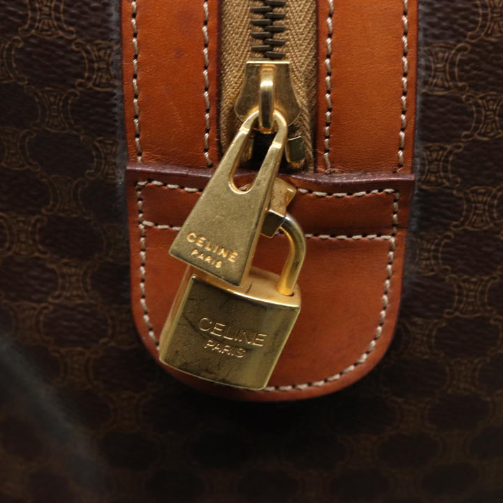 Celine Macadam Canvas Boston Bag PVC Leather Brown Auth 80956