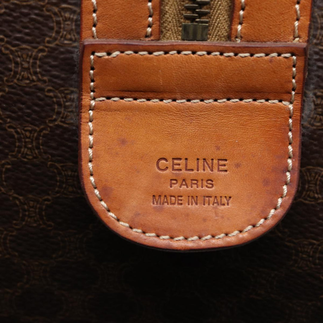 Celine Macadam Canvas Boston Bag PVC Leather Brown Auth 80956