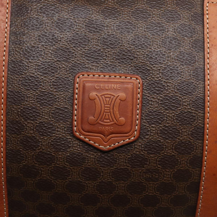 Celine Macadam Canvas Boston Bag PVC Leather Brown Auth 80956