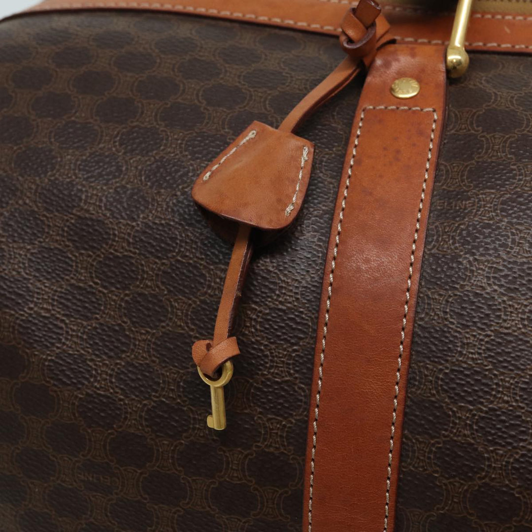 Celine Macadam Canvas Boston Bag PVC Leather Brown Auth 80956