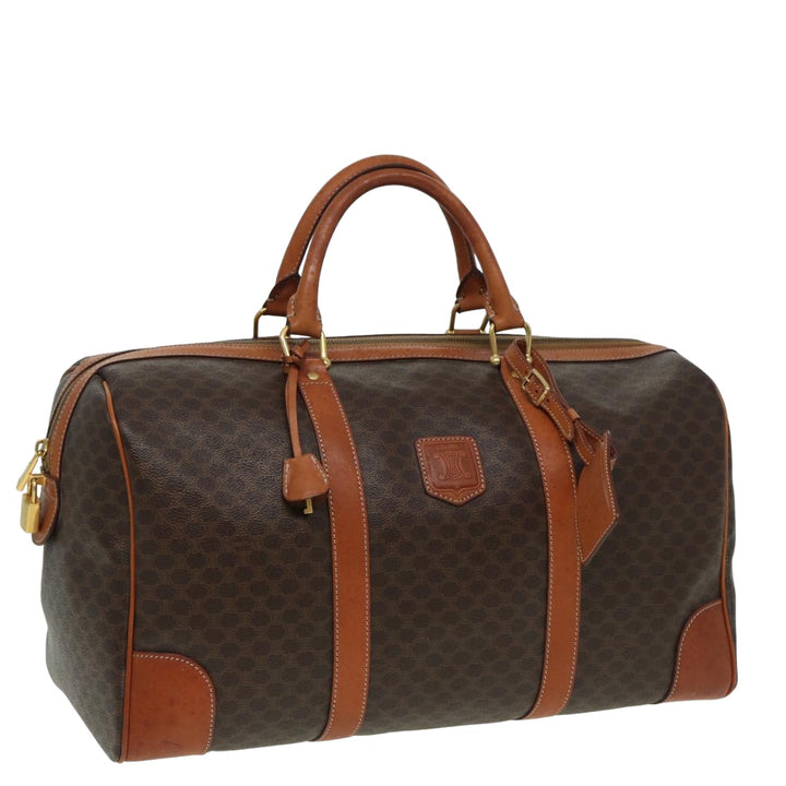 Celine Macadam Canvas Boston Bag PVC Leather Brown Auth 80956