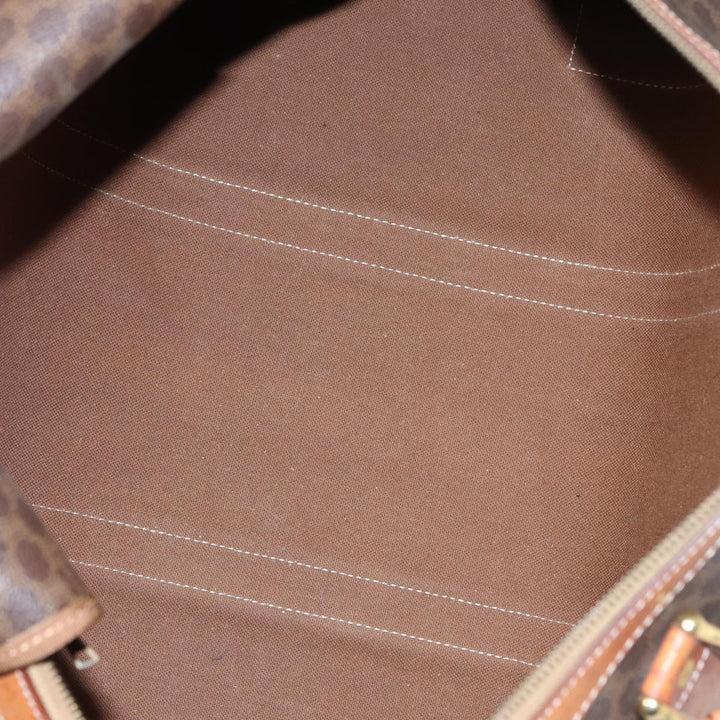 Celine Macadam Canvas Boston Bag PVC Leather Brown Auth 80956