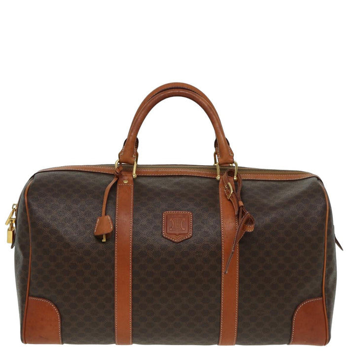 Celine Macadam Canvas Boston Bag PVC Leather Brown Auth 80956