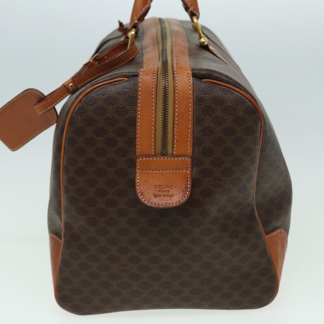 Celine Macadam Canvas Boston Bag PVC Leather Brown Auth 80956