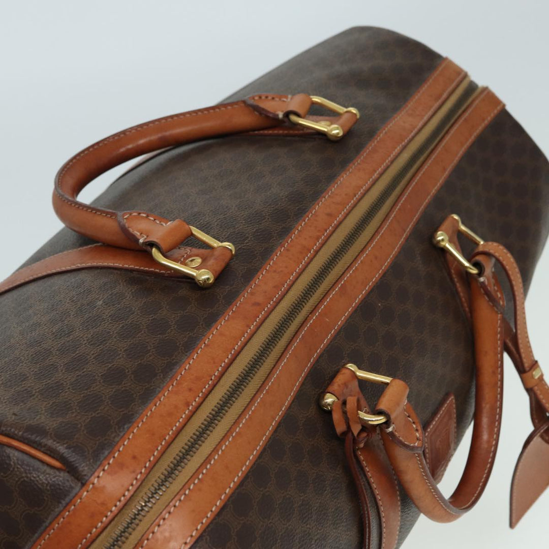 Celine Macadam Canvas Boston Bag PVC Leather Brown Auth 80956