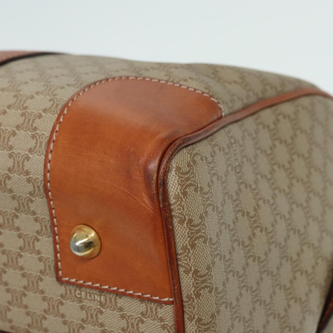 Celine Macadam Canvas Boston Bag PVC Leather Beige Auth 80957