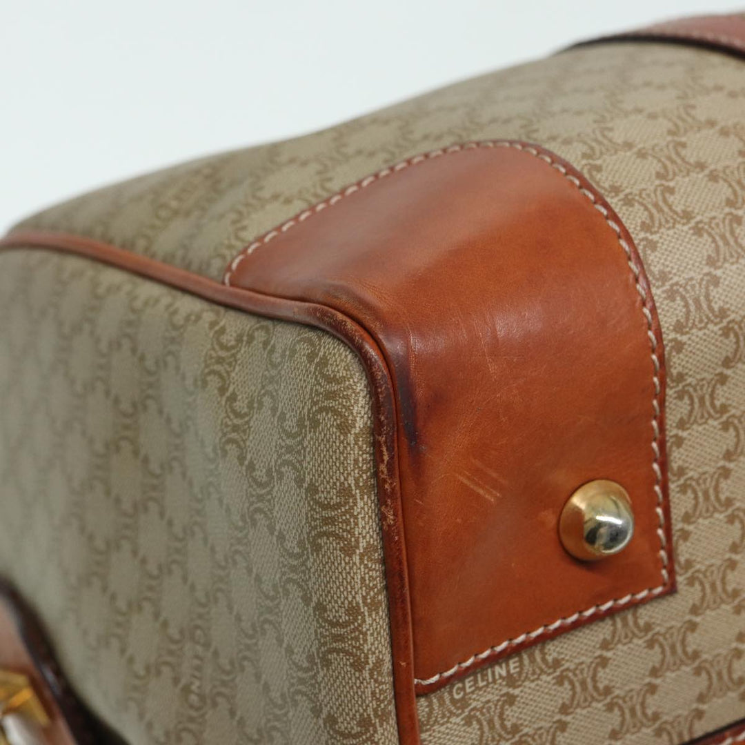 Celine Macadam Canvas Boston Bag PVC Leather Beige Auth 80957